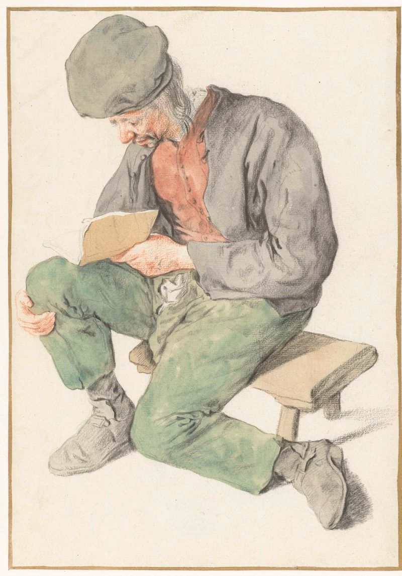 Drawing of a man reading a book by Cornelis Dusart