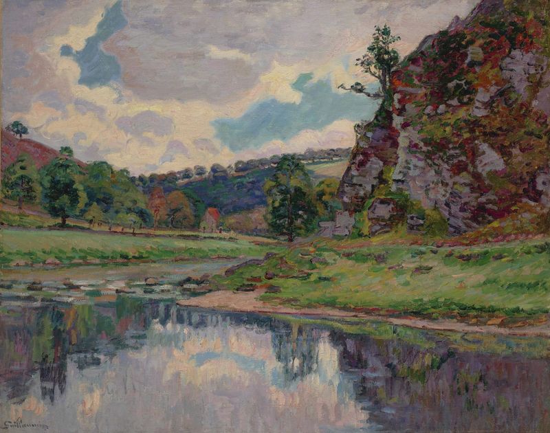 Óleo luminoso de Armand Guillaumin que representa rocas irregulares y el río Creuse.