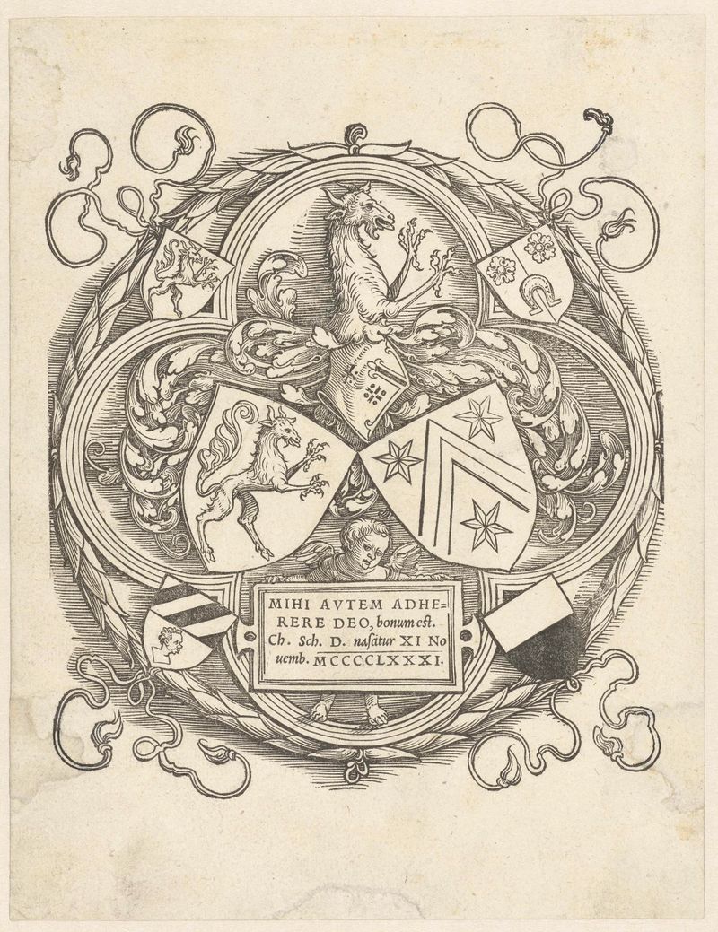 Heraldic shields by Albrecht Dürer, showcasing intricate details and vibrant colors.