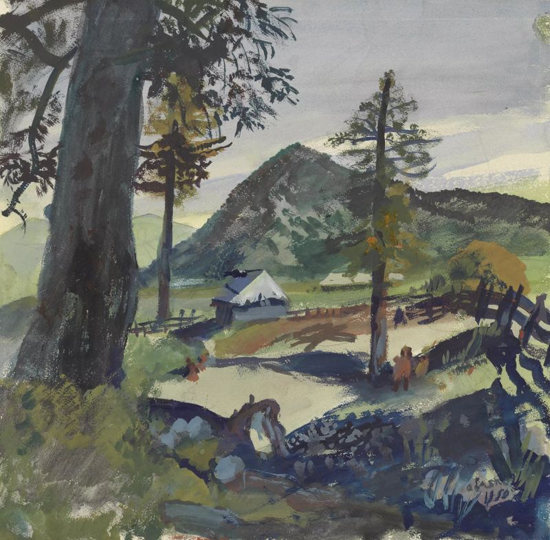Paisagem com neve e vila de Oskar Laske, 1950, meio desconhecido
