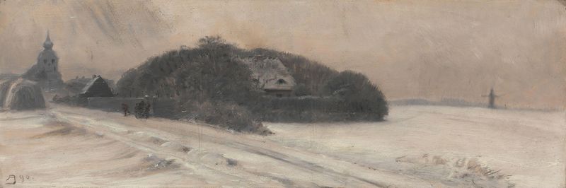 Obra impressionista de August Jerndorff retratando uma casa escondida cercada por folhagem