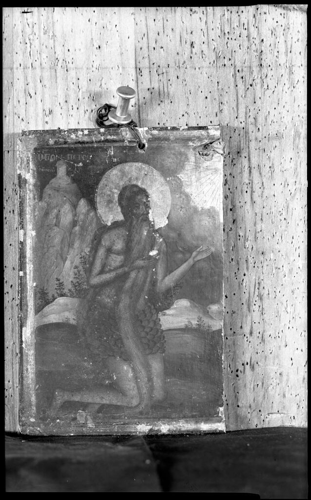 Escena religiosa con San Pedro el Athenite, temple sobre panel, artista no identificado
