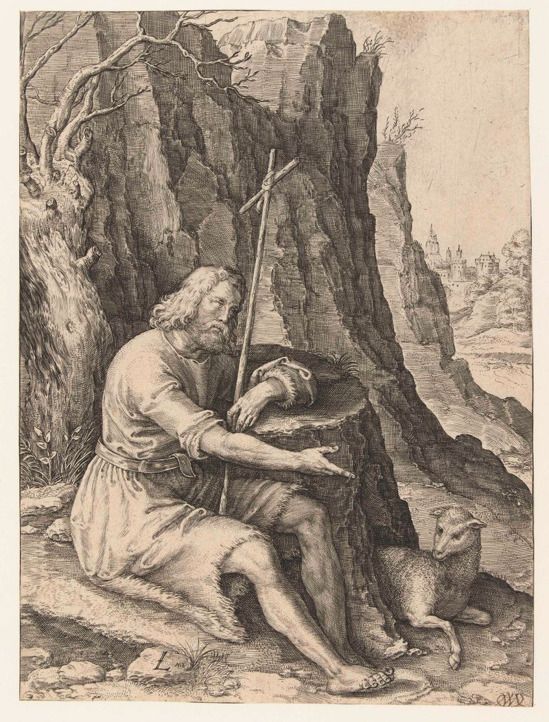 Grabado de Juan Bautista en el desierto por Raphael de Mey