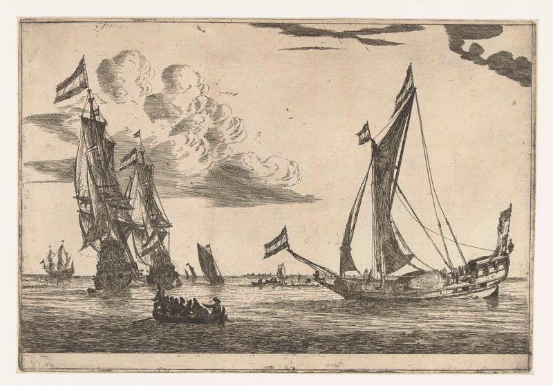 Gravura de Reinier Nooms mostrando navios de guerra no oceano