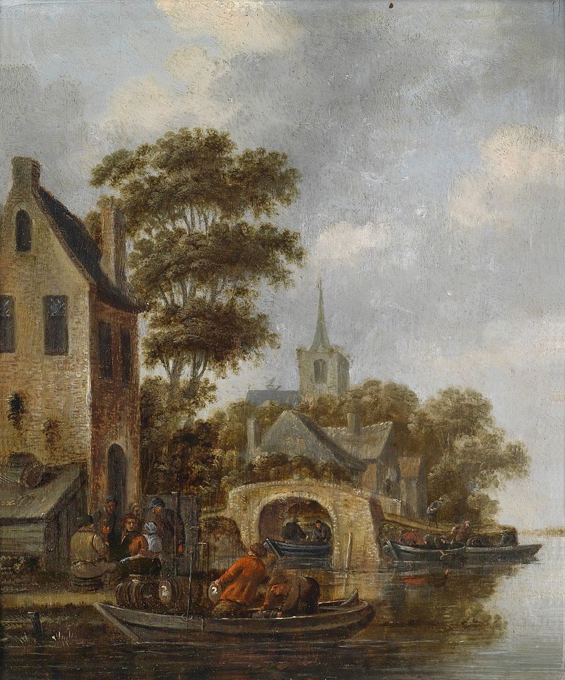 Landscape with a ferry on a river, by Thomas Heeremans, medium unknown.