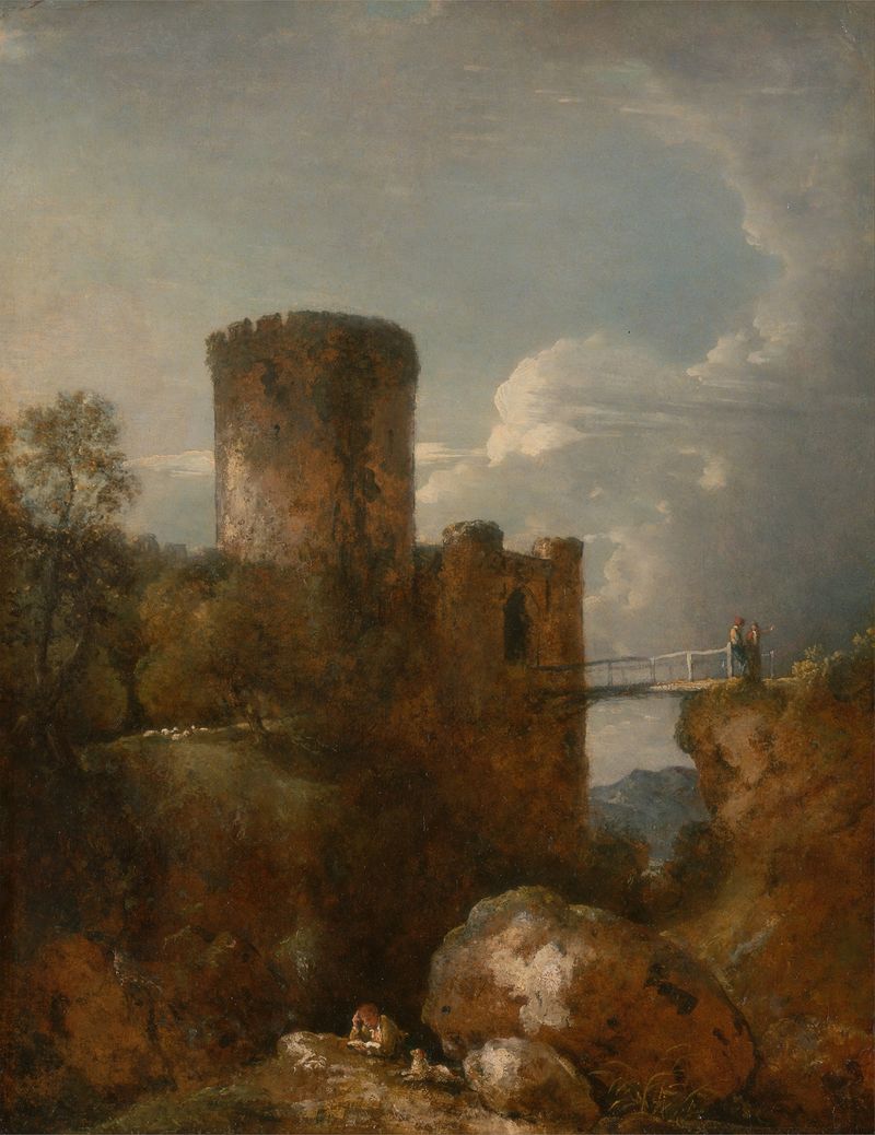 Conway Castle by George Howland Beaumont, oil painting depicting a castle and waterway.