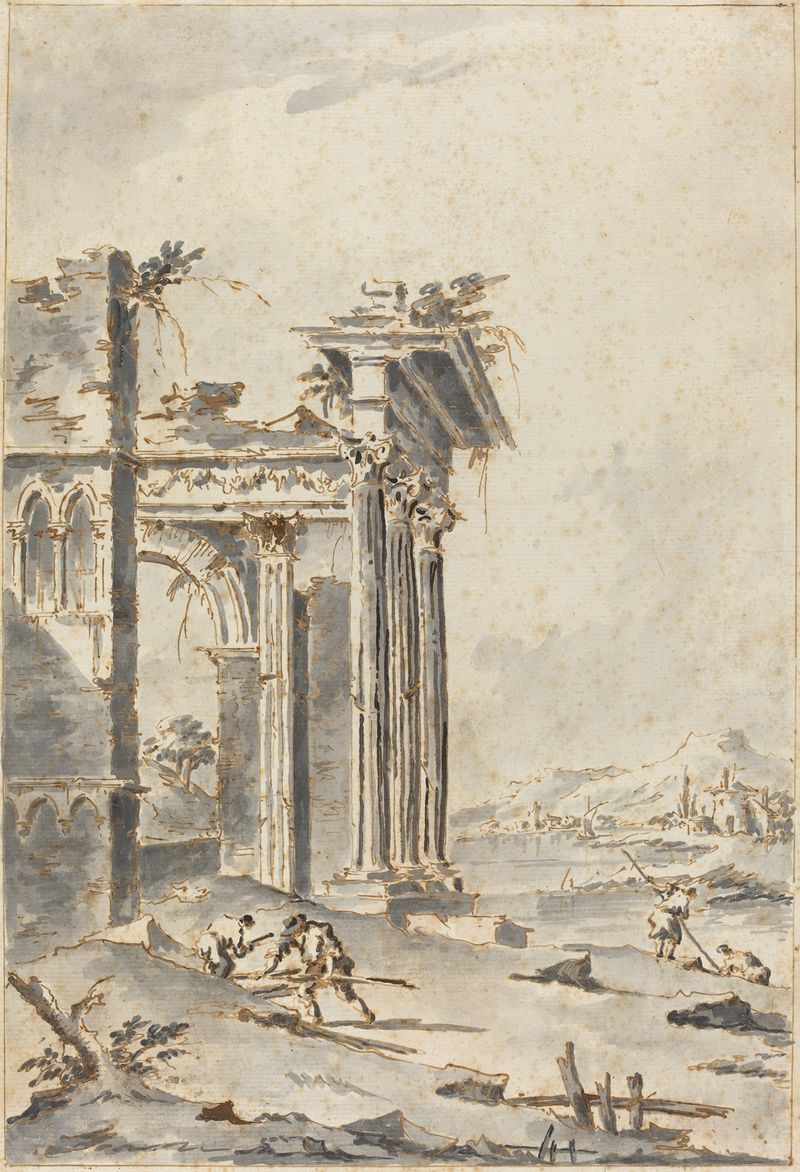 Capriccio of Classical Ruins on a Shore, Rococo, Giacomo Guardi