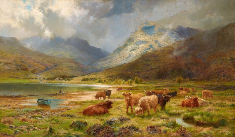 Landscape of rolling hills in the highlands, oil on canvas by Louis Bosworth Hurt