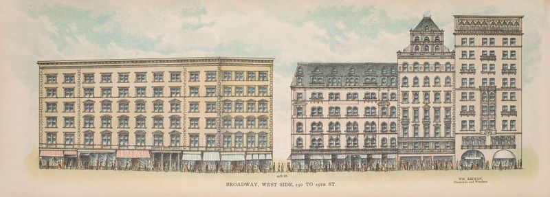 Genre scene depicting a city street with gas lamps by Mail & Express