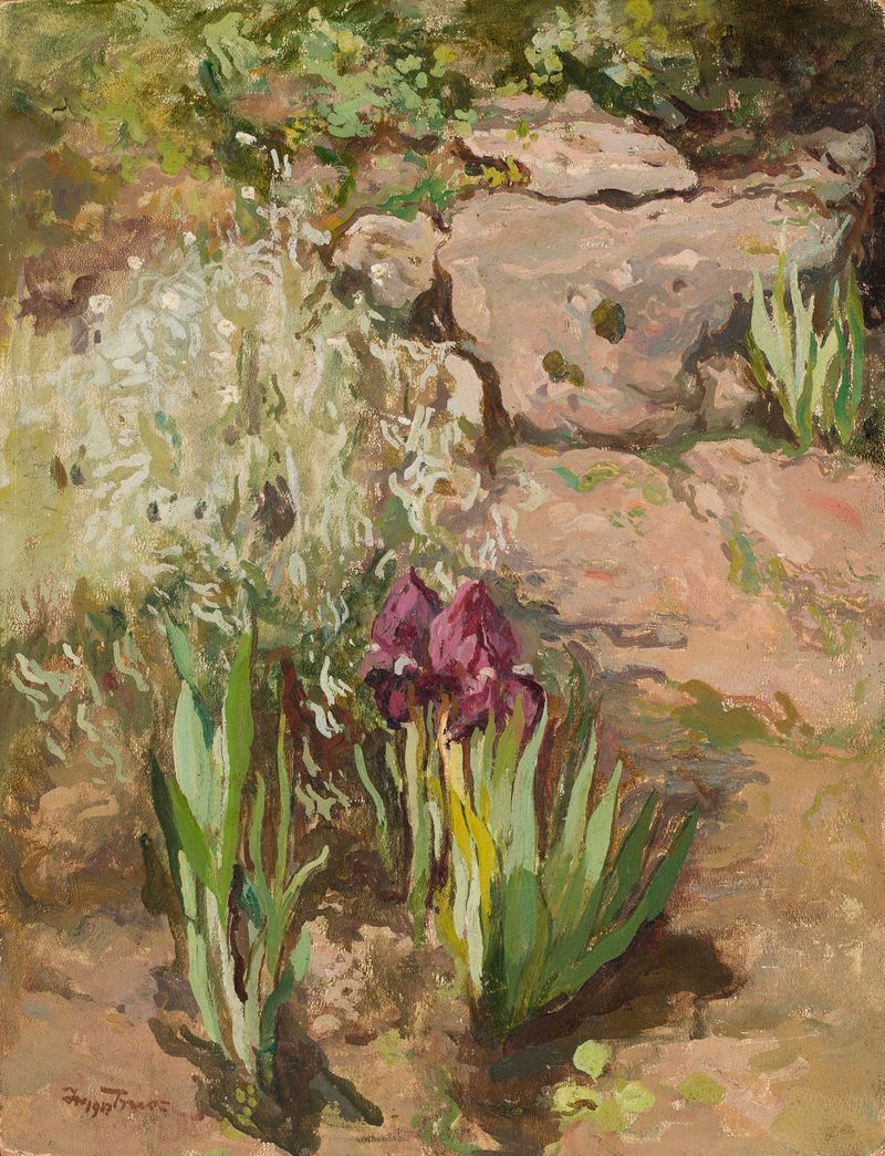 Irises de Iwan Trusz, óleo sobre tela retratando flores vibrantes