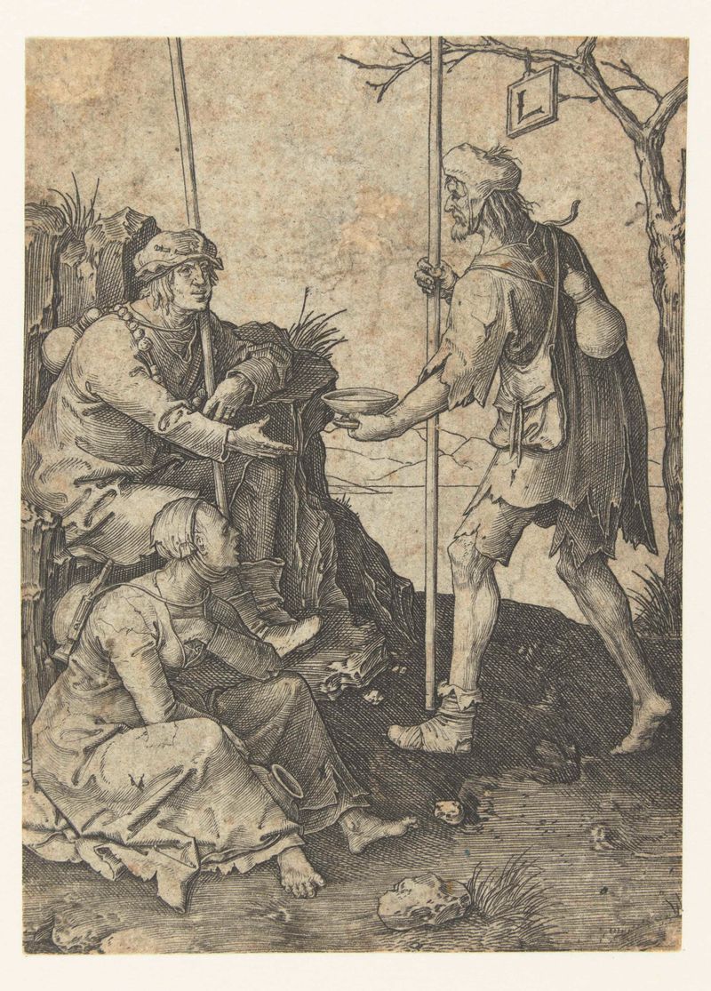 Grabado de Lucas van Leyden que muestra a mendigos en desesperación