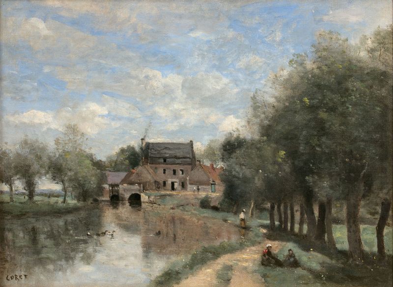 Paisaje con un río y árboles, óleo de Jean-Baptiste-Camille Corot