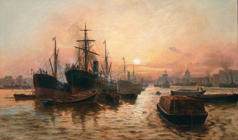 Steamboats in the Harbour of London de Charles John de Lacy, medio desconocido