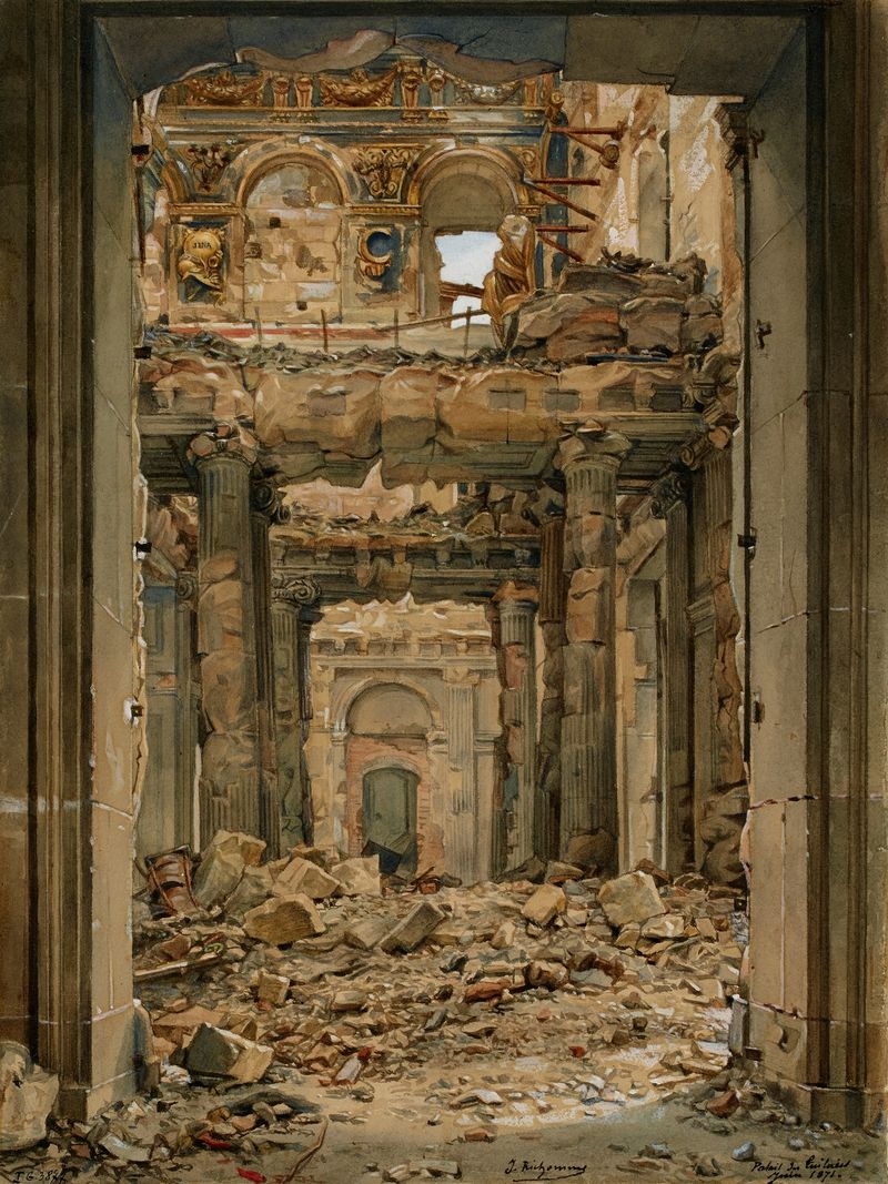 Portail des Tuileries après l’incendie de 1871 de Jules Richomme, realismo, representando un portal arquitectónico carboni...