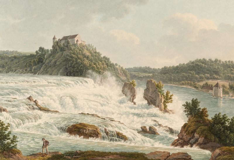 Waterfall scene by Johann Heinrich Luttringhausen, medium unknown