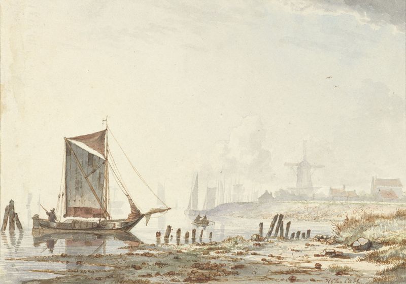River scene with boats, oil on canvas by Hendrik Gerrit ten Cate