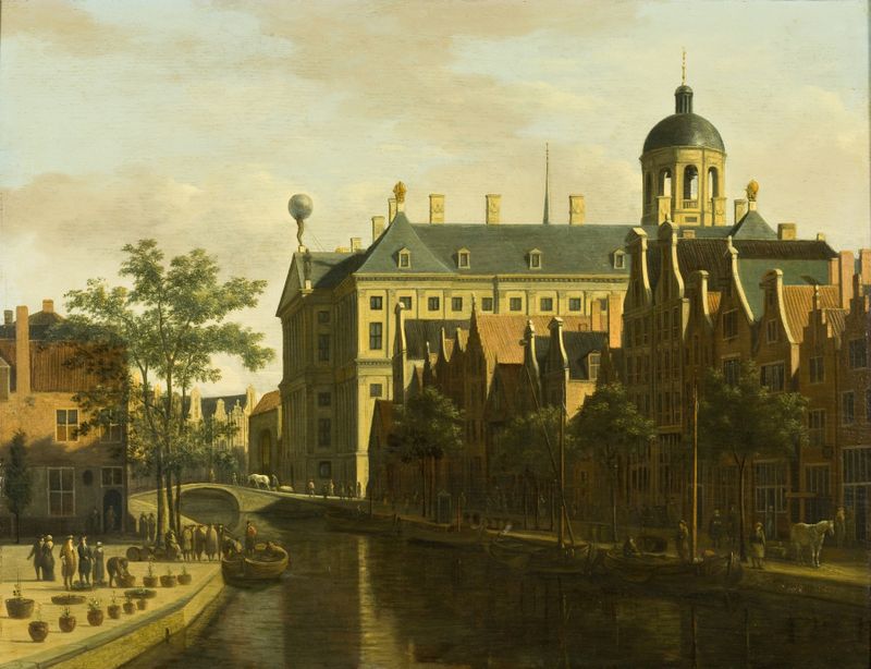 Genre scene of the flower and tree market in Amsterdam, oil painting by Gerrit Adriaensz. Berckheyde