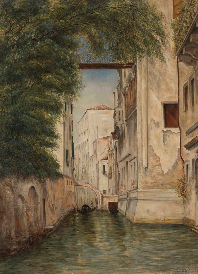 Venice by Cyprian Lachnicki, oil on canvas, depicting canals and architecture
