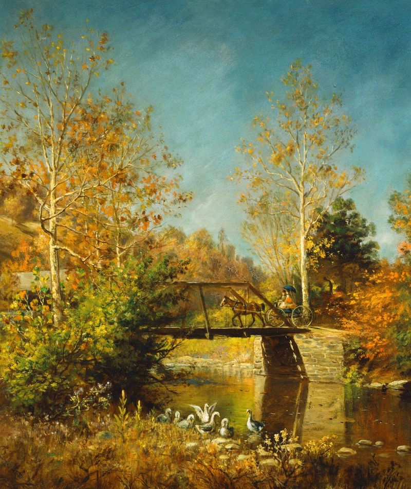 Escena de género con figuras en un pueblo, óleo sobre lienzo de Edward Lamson Henry