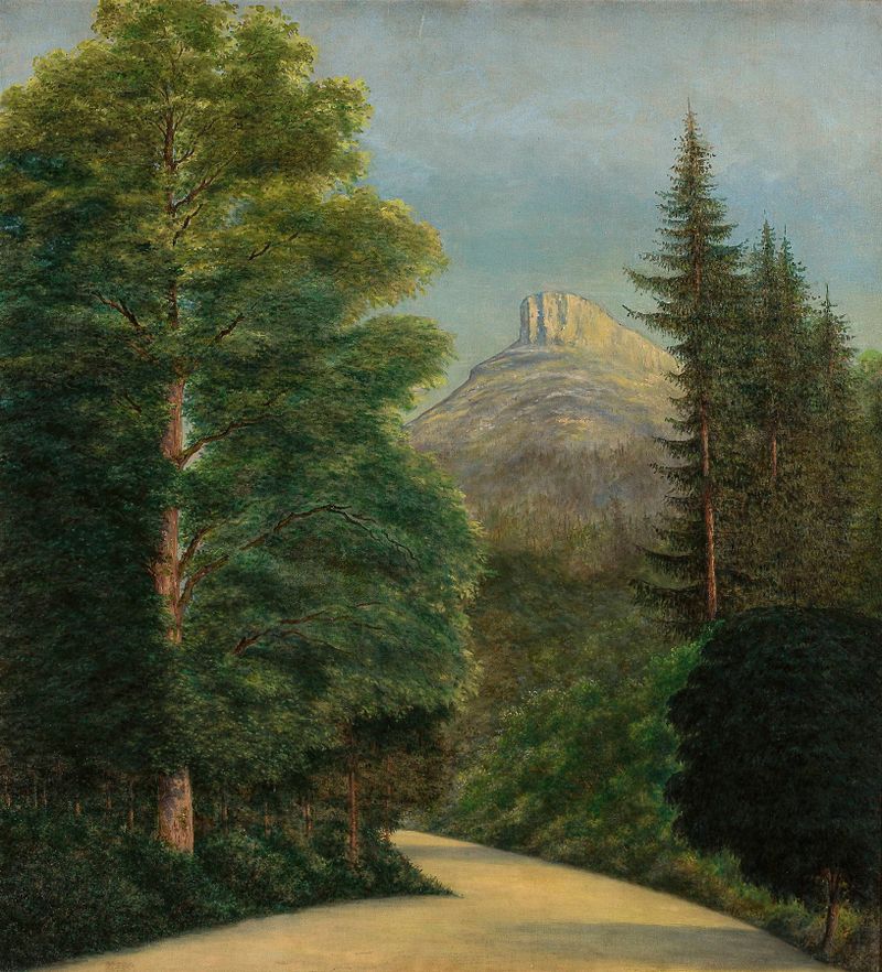 Park in Ansee by Cyprian Lachnicki, oil on canvas depicting sunlight through foliage and blooming flowers.