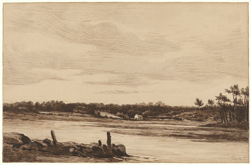 El río Loing en el borde del bosque de Fontainebleau, óleo sobre lienzo de Théodore Rousseau