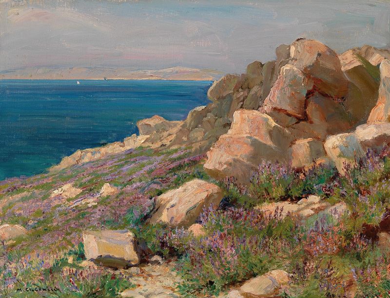 Coastal landscape in Croatia, oil on canvas by Menci Clement Crnčić