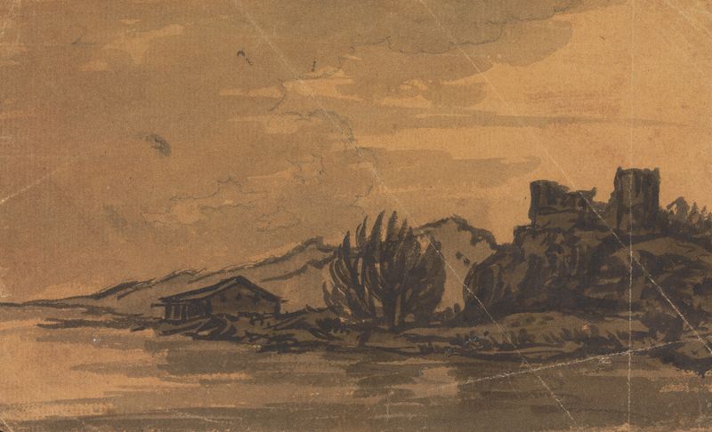 Landscape with House at the Riverbank, oil on canvas by William Gilpin, featuring a house by a river.