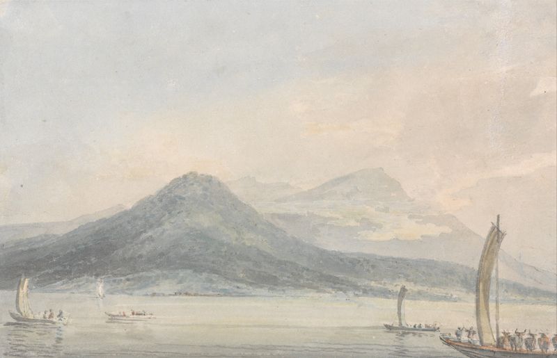 Paisagem à beira do lago com pastéis suaves, pintura a óleo de Joseph Mallord William Turner
