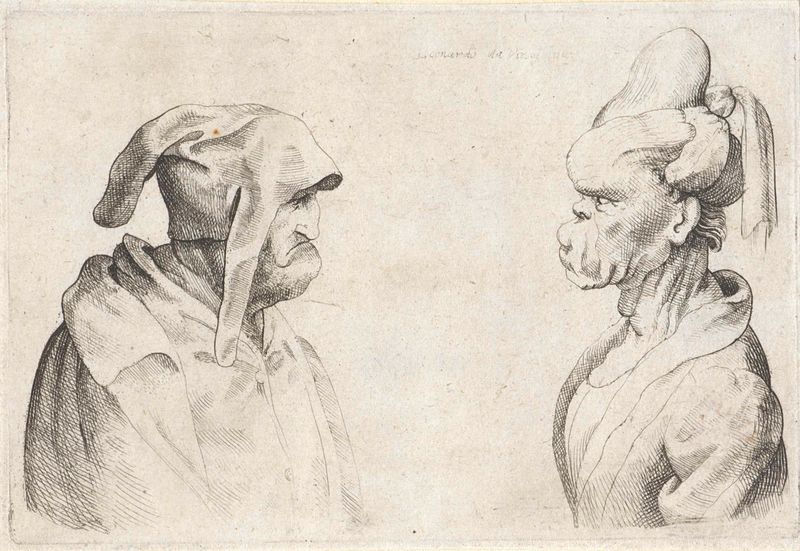 Gravura de Wenceslaus Hollar mostrando um homem com um chapéu solto e uma mulher com cabelo preso.
