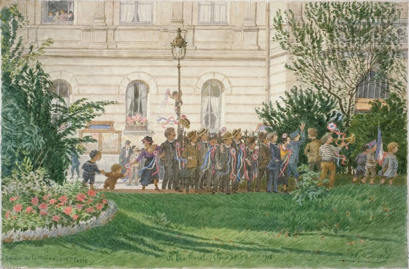Escena de género que muestra un modesto desfile en colores apagados de Félix Brard