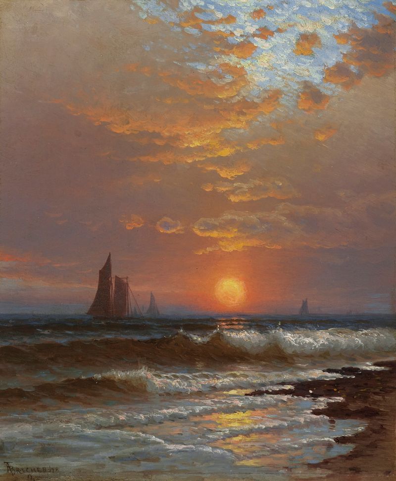 Sailboats at sunset, oil on canvas by Alfred Thompson Bricher