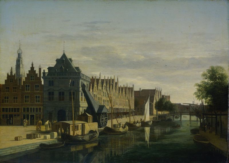 De Waag and Crane on the Spaarne, oil painting by Gerrit Adriaensz. Berckheyde