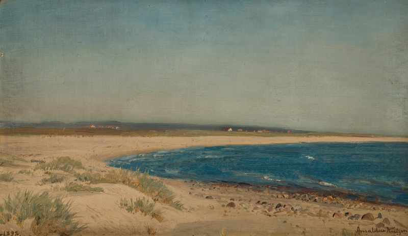 Paisaje postimpresionista de Amaldus Nielsen, con colinas ondulantes y atardecer.