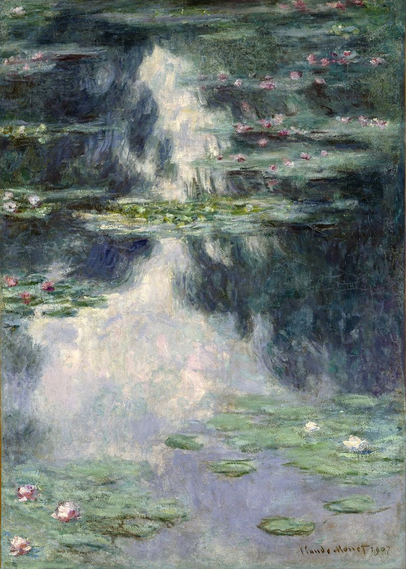 Pond with Water Lilies by Claude Monet, oil on canvas, features vibrant lilies and reflections on water