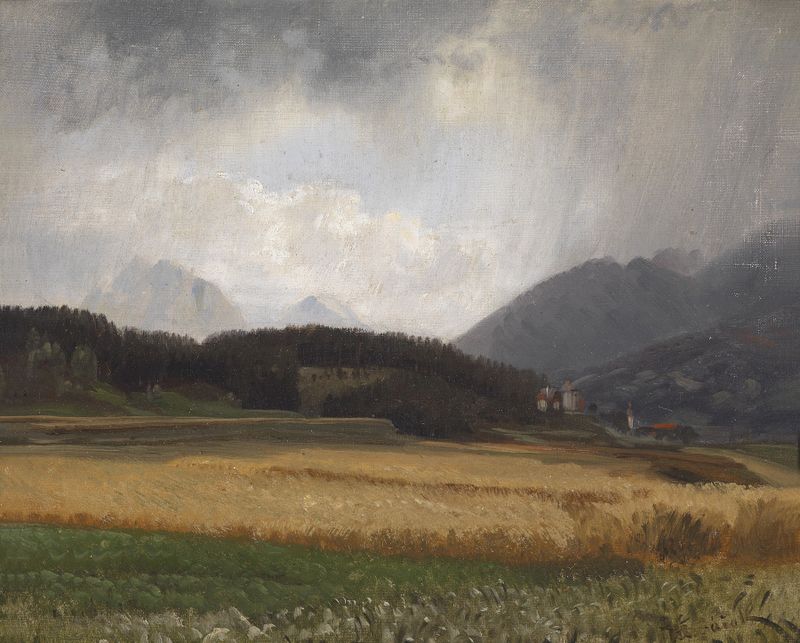 Paisagem com névoa e cores suaves, pintura a óleo de Anton Hlavacek