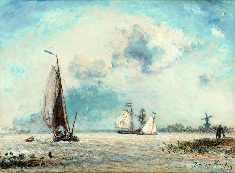 Barcos de vela en el Mosa, óleo sobre lienzo de Johan Barthold Jongkind