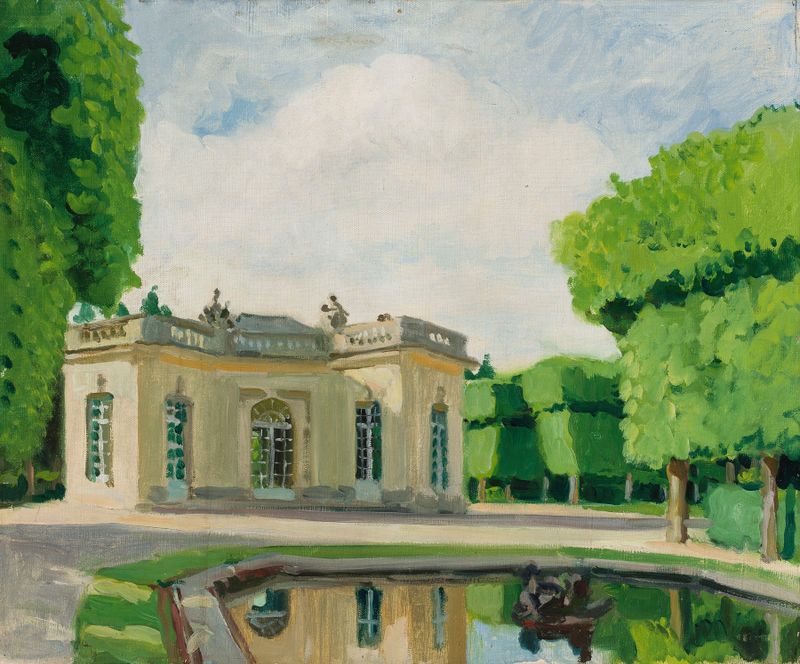 Paisaje exuberante con vegetación y luz filtrada de Alexandre Benois, Impresionismo