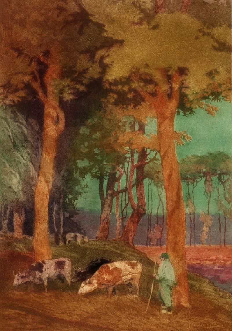 Landscape with water reflections by John W. Cotton, Impressionism