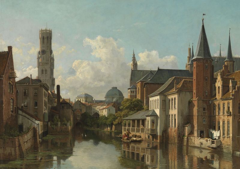 The Quai of the Rosary in Bruges, oil on canvas by François Antoine Bossuet