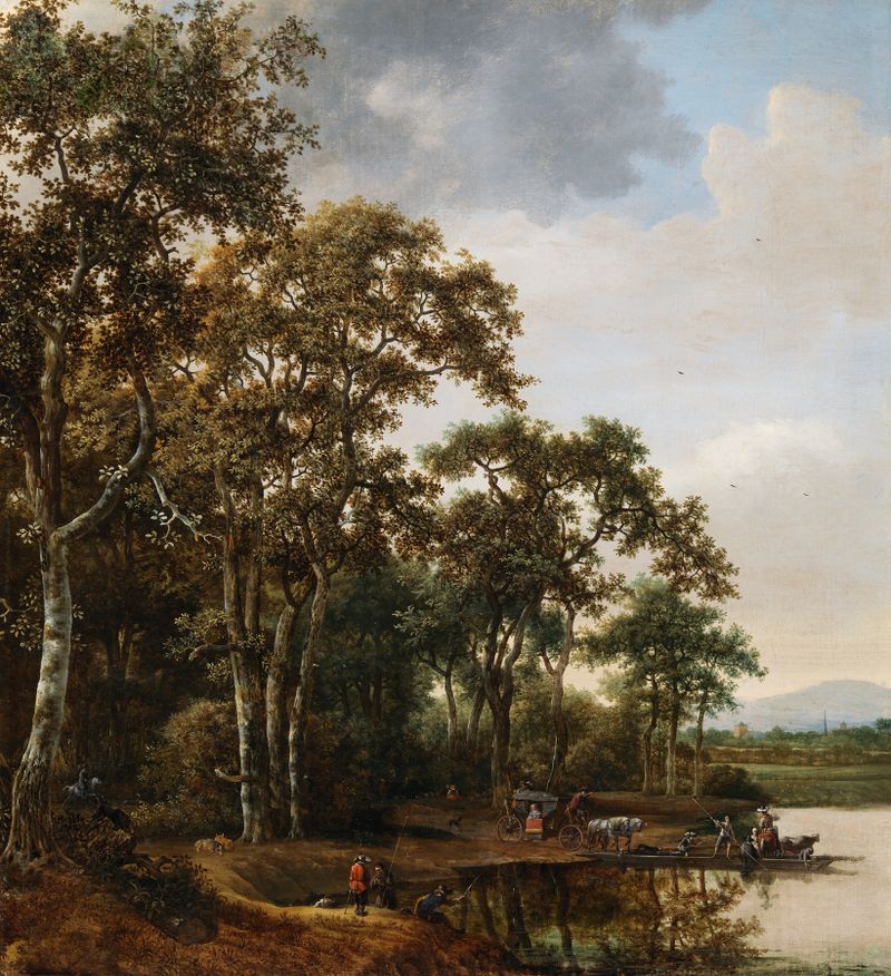 O Barco de Ferry de Jan Lagoor, pintura a óleo que retrata um ferry em águas nebulosas.