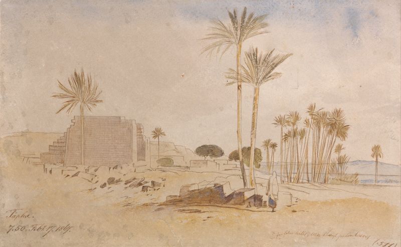 Paisaje de Edward Lear, que representa colinas y luz solar, pintura al óleo