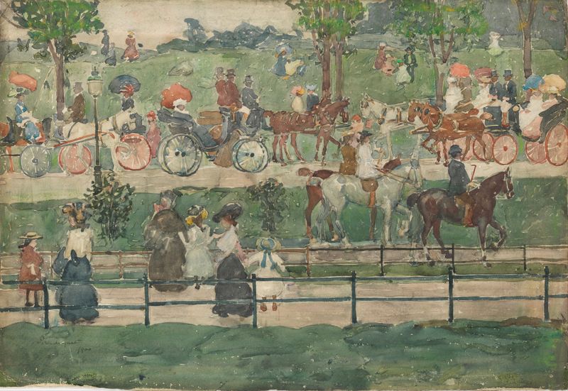 Central Park by Maurice Prendergast, watercolor on paper depicting figures among lush greenery