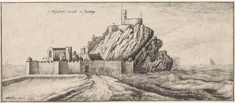 Gravura de Wenceslaus Hollar mostrando um castelo sob um céu tempestuoso