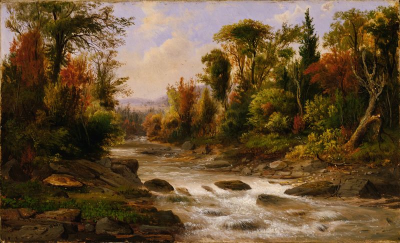 Pintura al óleo de Robert S. Duncanson que representa un paisaje de río tranquilo con árboles.