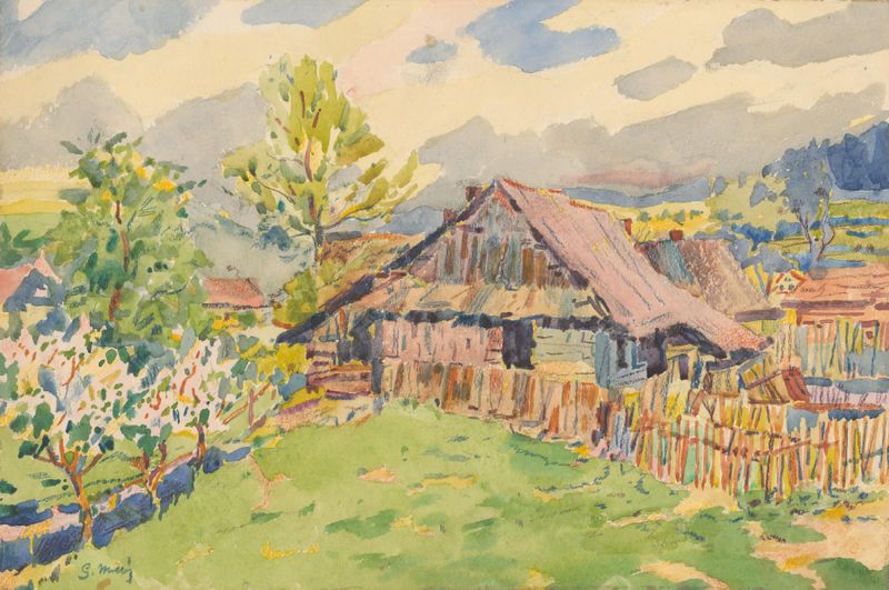 Figura solitaria en un paisaje árido, óleo sobre lienzo de Gustáv Mallý