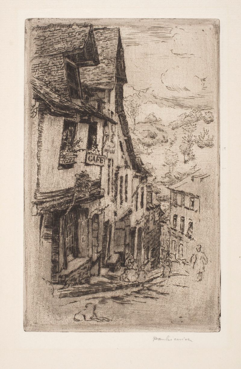 Jerzual Street in Dinan, with a dog, oil on canvas by Józef Pankiewicz