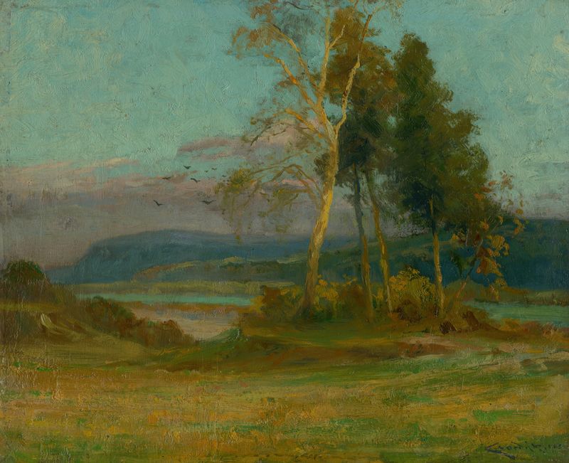 Landscape from Turne de Ľudovít Čordák, pintura al óleo impresionista que representa un paisaje sereno.