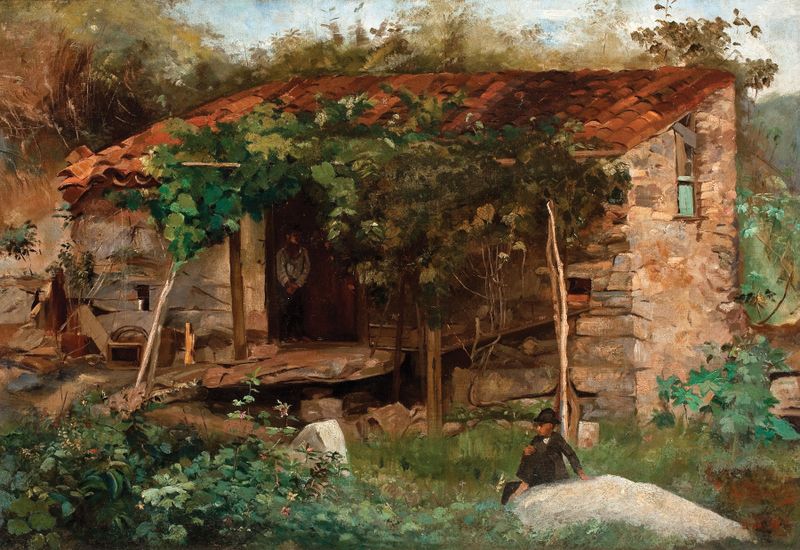 Pintura a óleo Post-Impressionista de Eliseu Visconti retratando uma casa costeira