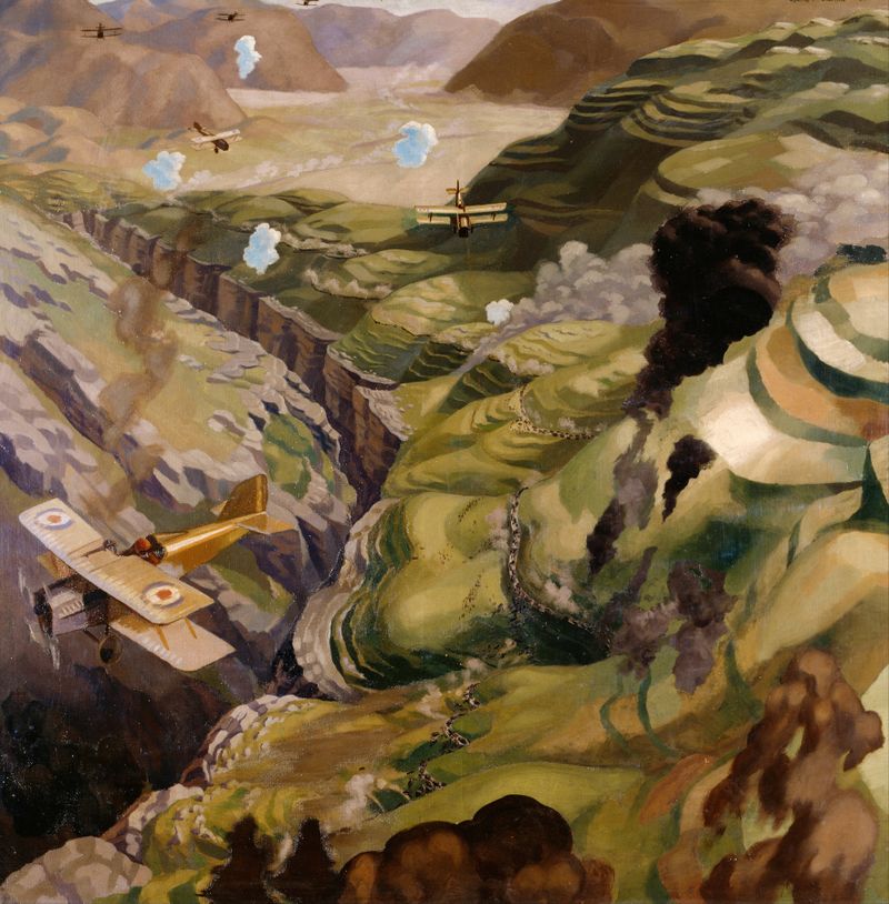 Cena histórica de caos em um desfiladeiro, pintura a óleo de Sydney W Carline