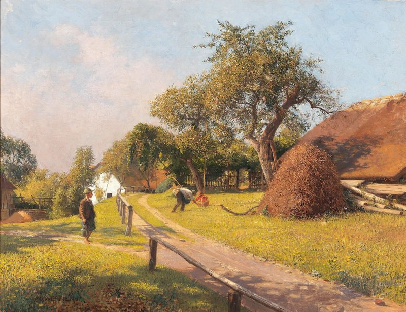 Obstsegen Steiermark de Adolf Werner, pintura al óleo que representa un vibrante paisaje campestre.